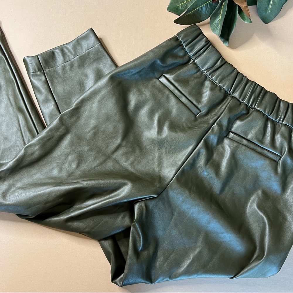 Hunter Green Vegan Leather Pull On Tapered Ankle Pants - Picture 10 of 14
